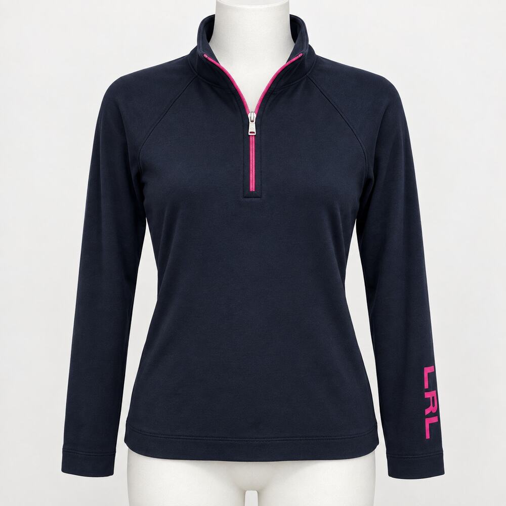 Lauren Ralph Lauren LRL Women's M Navy Pink 1/4 Zip Pullover Stretch Top